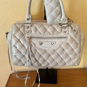 Balenciaga Matelasse Paris quilted  ivory leather handbag with mirror